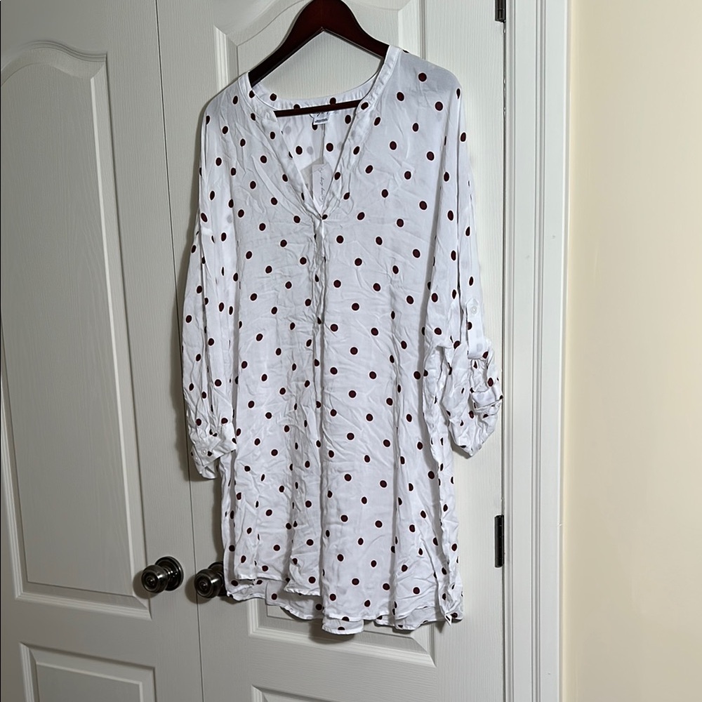 Penningtons White Blouse with Red Polka Dots